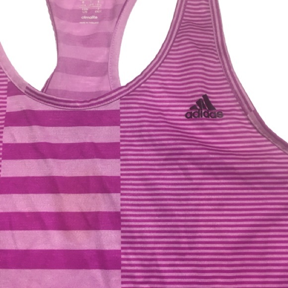 Adidas Size Large Pink Striped Racerback Tank - Picture 3 of 3